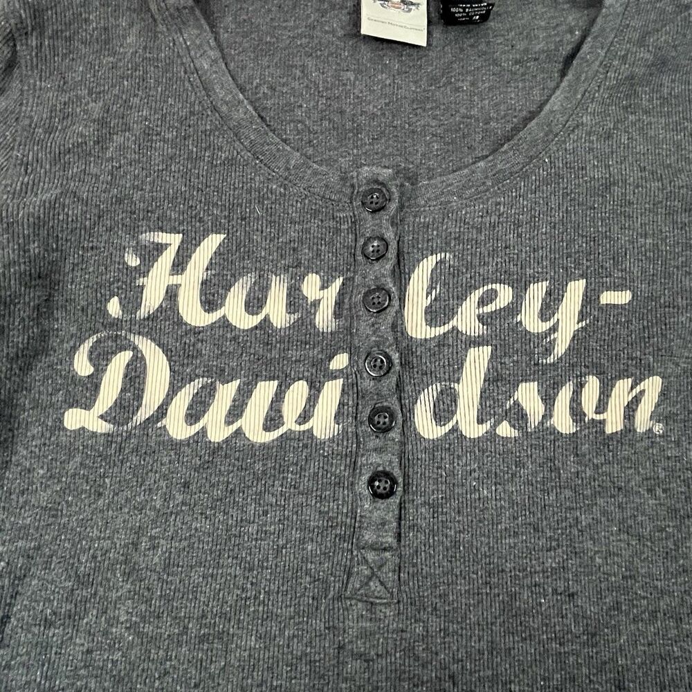 Harley Davidson Henley Shirt Women's L Gray Long Sleeve Biker Motorcycles - Picture 2 of 12